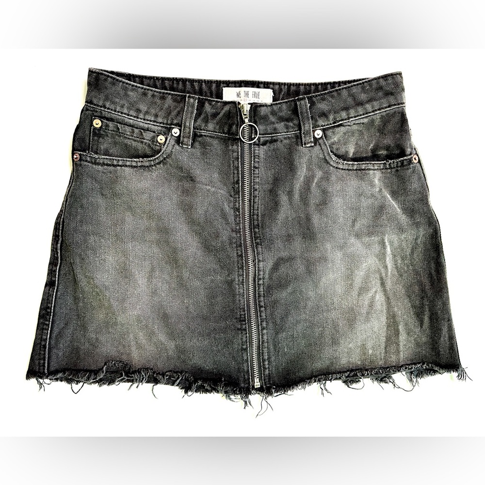 We The Free Front Zip Black Jean Mini Skirt Size 27
